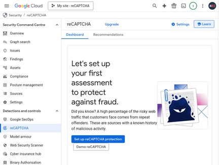 Initial reCAPTCHA console view